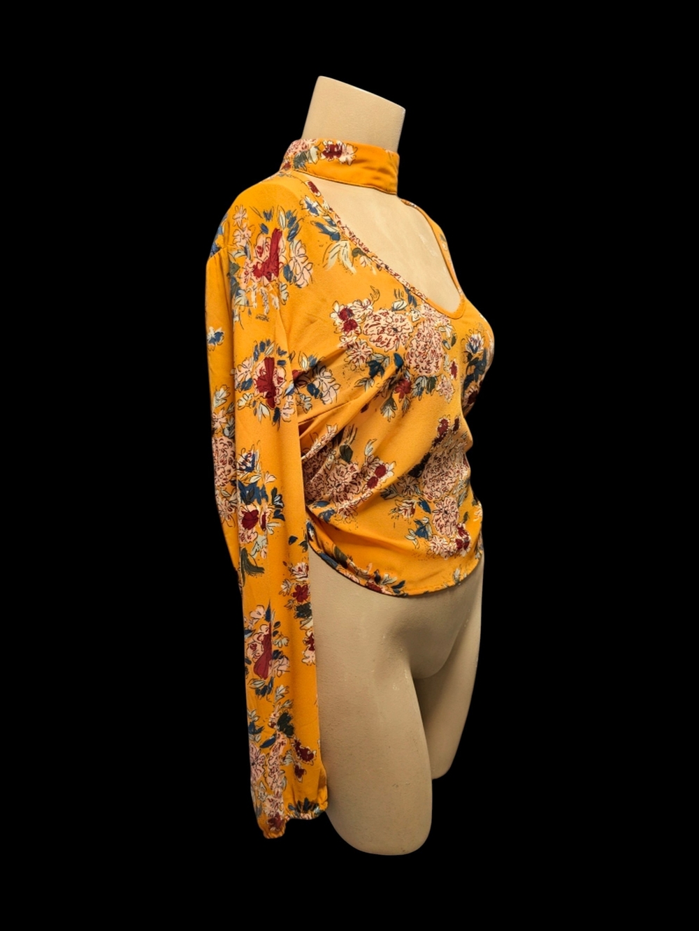 Live 4 Truth Mustard Yellow Floral Choker Lightweight V-Neck Blouse - Size Lg